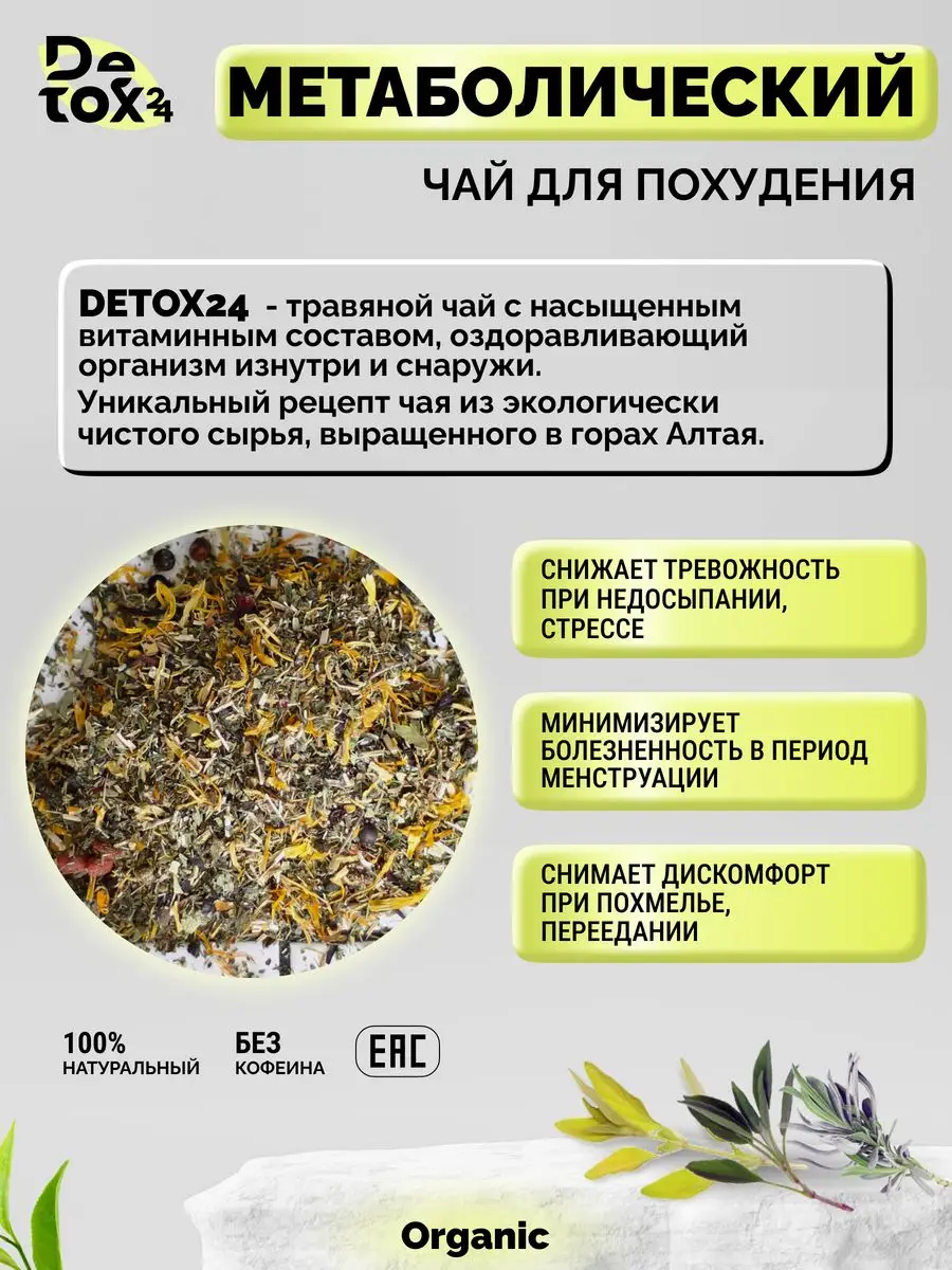 Метаболический чай травяной для похудения Detox24 158655702 купить за 1 420  ₽ в интернет-магазине Wildberries