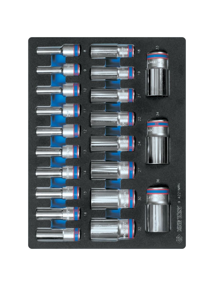 Набор глубоких торцевых головок (21 шт; 8-36 мм; 1/2"; 12-гранные) King Tony 9-221mrv. Набор глубоких торцевых головок 1/2", двенадцатигранные. Набор торцевых головок King Tony 9-4333mr03. King Tony набор двенадцатигранных торцевых головок высоких 3/8.