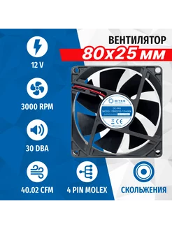 Вентилятор FB8025S-12H4MX, 80x80x25мм, 4pin Molex 5bites 158699425 купить за 249 ₽ в интернет-магазине Wildberries