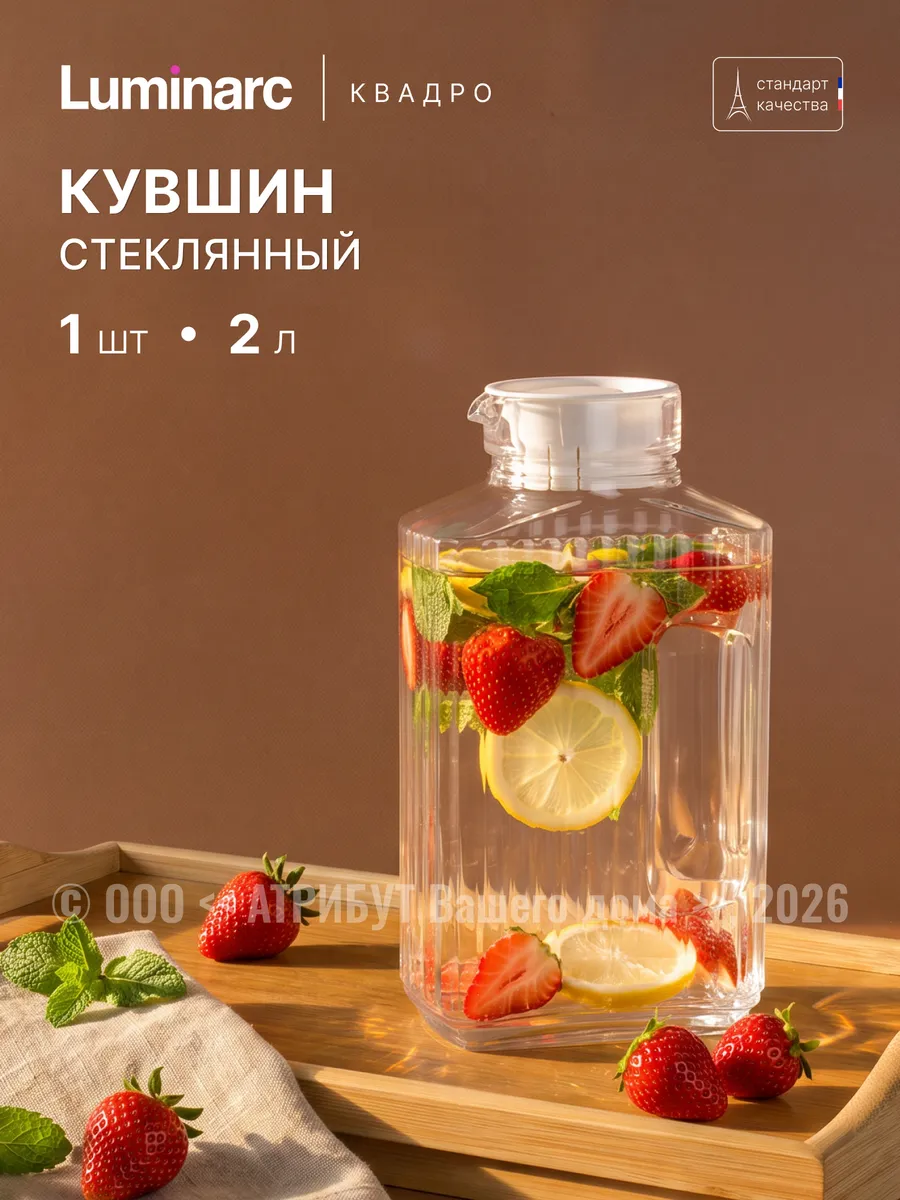 Кувшин для воды графин стеклянный с крышкой 2000 мл