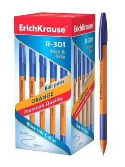 Ручка шариковая R-301 Stick&Grip orange, синяя, 0.7мм 50 шт. ErichKrause 158723879 купить за 641 ₽ в интернет-магазине Wildberries