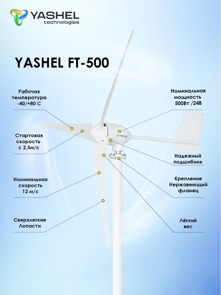 Ветрогенератор 500 ВТ 24 Вольт Yashel 158753135 купить за 31 176 ₽ в  интернет-магазине Wildberries