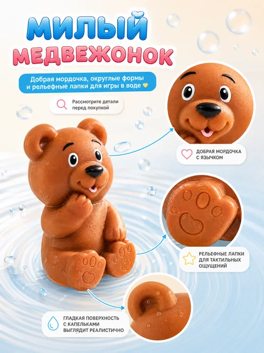 Капитошка Игрушка в ванную для малышей резиновая брызгалка для купания, коричневый, фото 6