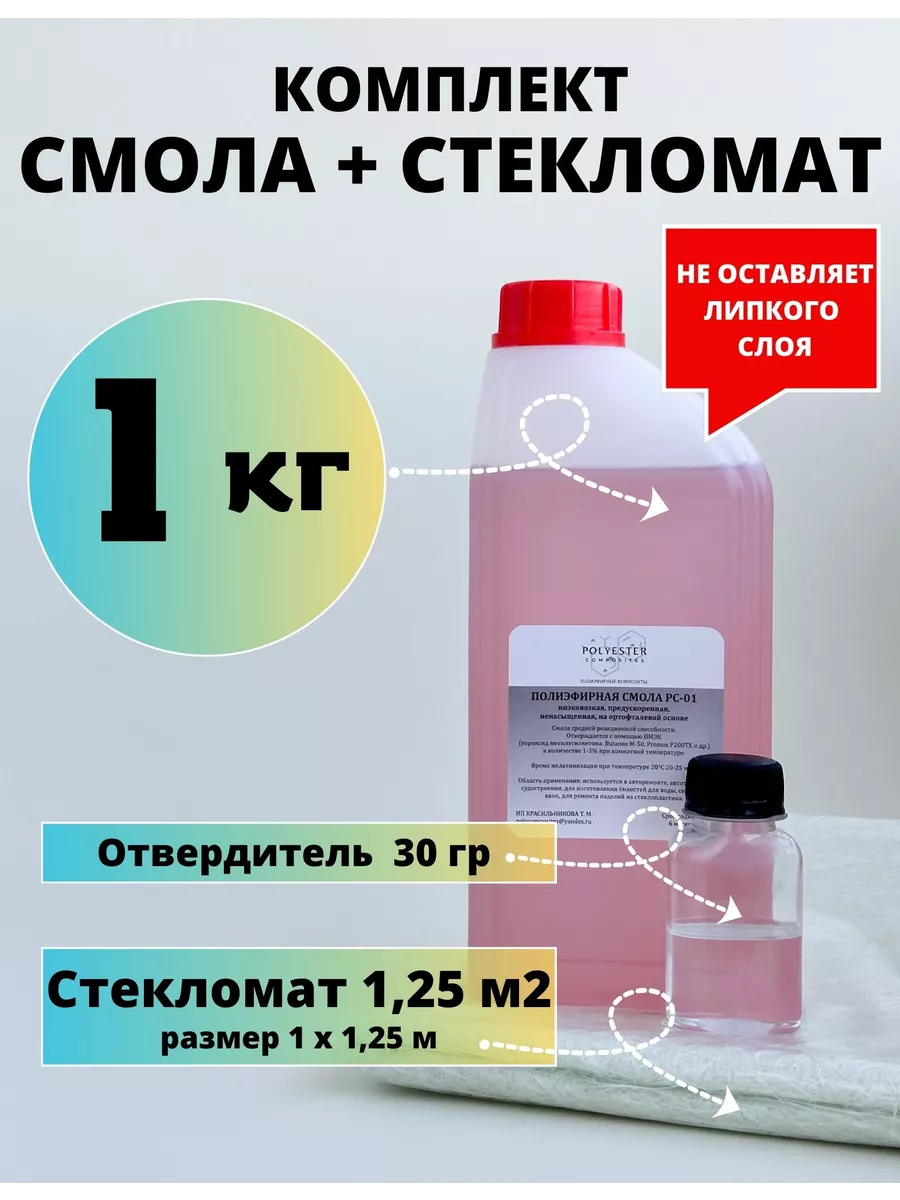 Полиэфирная смола 1 кг + Стекломат 1,25 м2, Ремкомлект