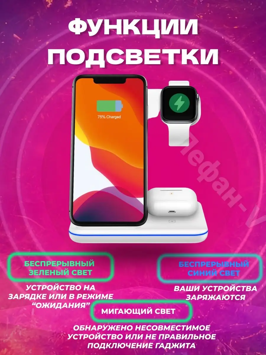 Зарядная станция беспроводная iPhone 3в1 TWS 158835392 купить в  интернет-магазине Wildberries