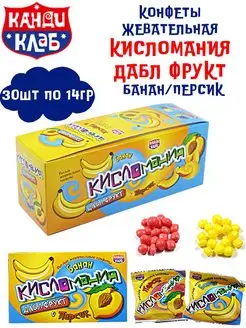 Конфета жеват. КИСЛОМАНИЯ ДАБЛ ФРУКТ Банан Персик 30шт х 14г Канди Клаб 158835528 купить за 511 ₽ в интернет-магазине Wildberries