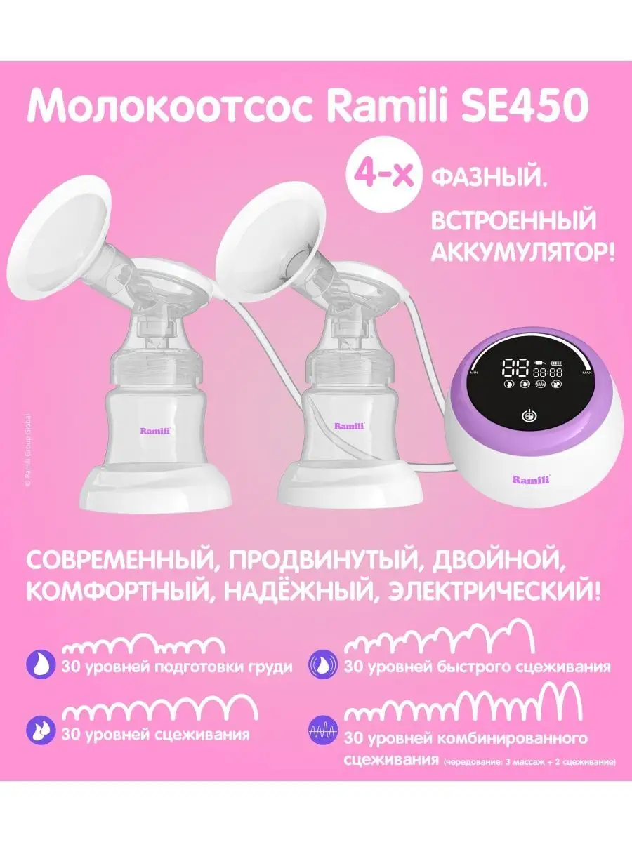 RAMILI Двойной молокоотсос Ramili SE450 + две бутылочки 240ML