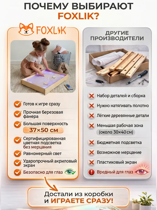 FOXLIK Световой стол планшет для рисования песком и игр, вариант, фото 4