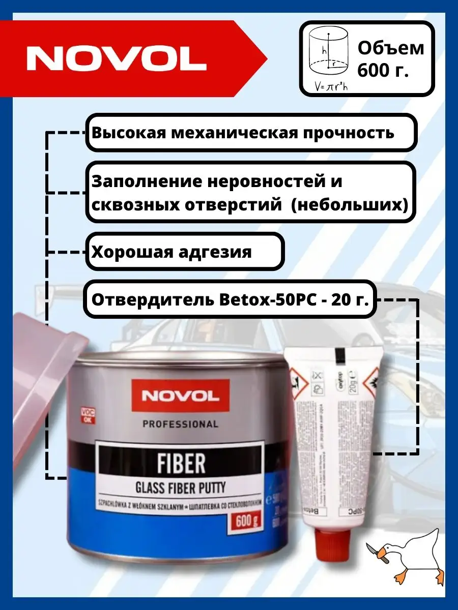 Шпатлевка со стекловолокном FIBER 600г NOVOL 159005852 купить за 665 ₽ в  интернет-магазине Wildberries