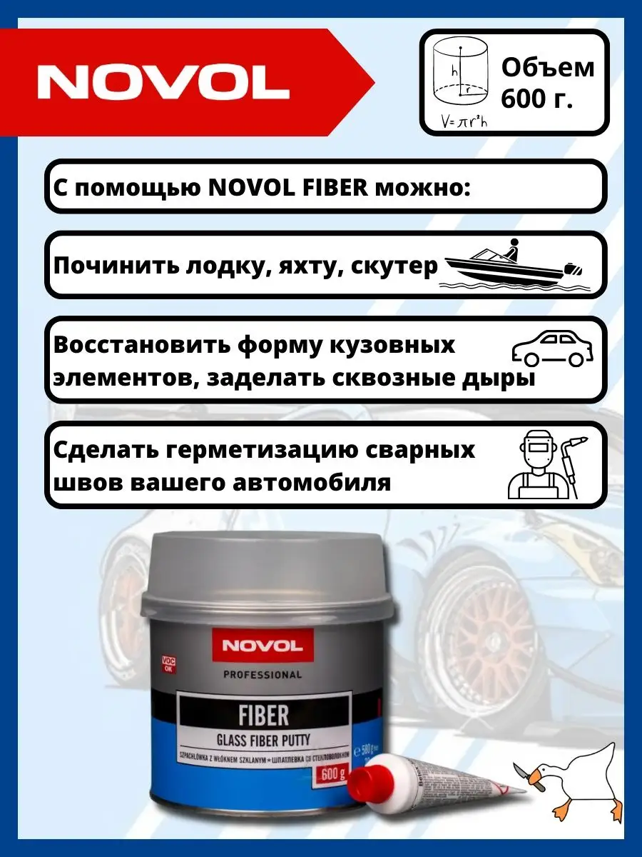 Шпатлевка со стекловолокном FIBER 600г NOVOL 159005852 купить за 665 ₽ в  интернет-магазине Wildberries