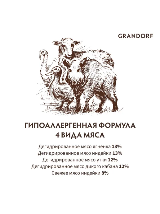 Сухой корм Grandorf' Малых Четыре для собак, мясо, 1 кг, фото 4
