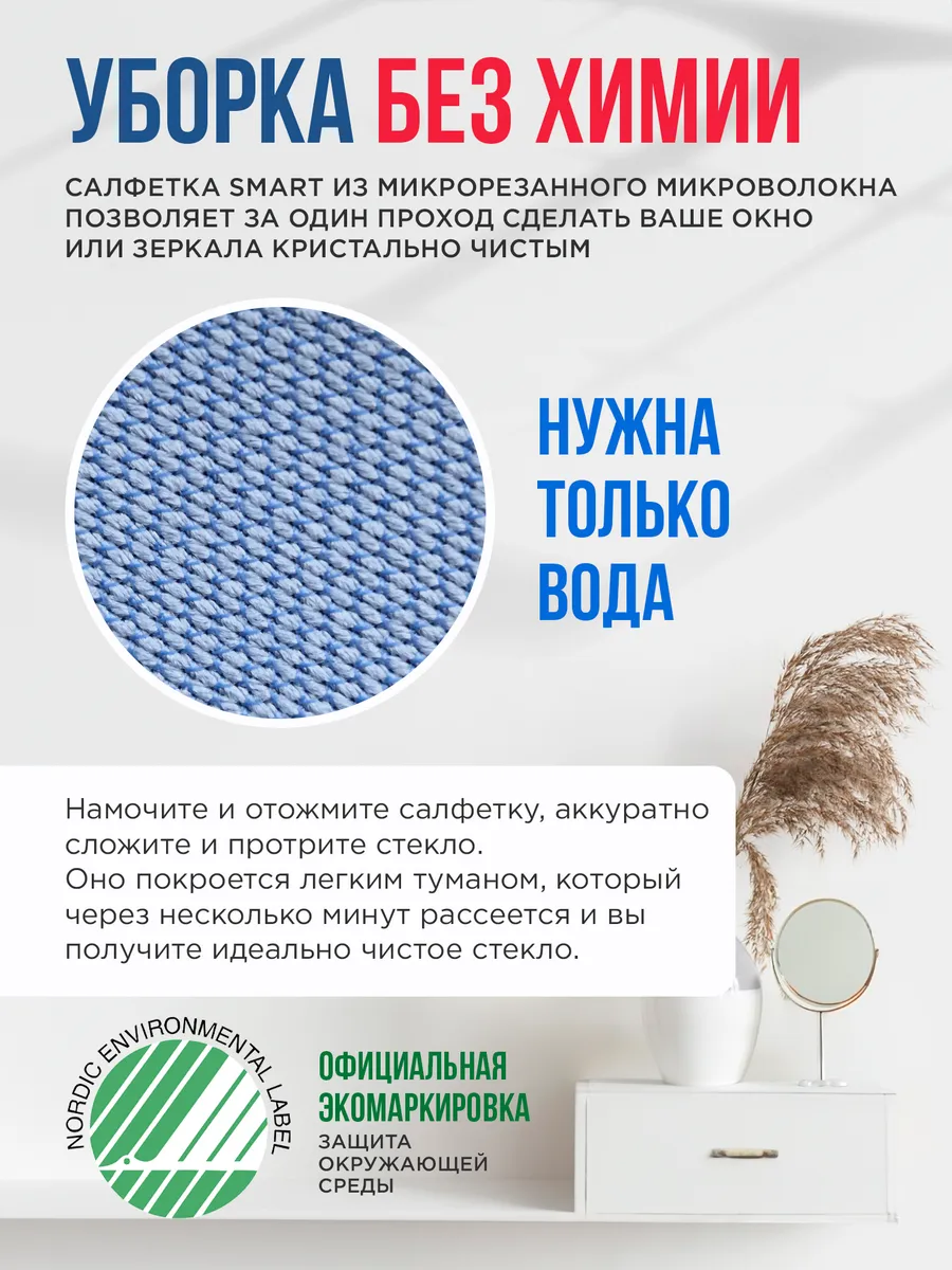 Тряпка для стекол Smart 40*50см Smart Microfiber System 159404540 купить за  411 ₽ в интернет-магазине Wildberries