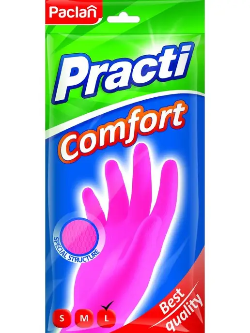 Paclan Перчатки резиновые Comfort (L) розовые, 1 пара, розовый, фото 2