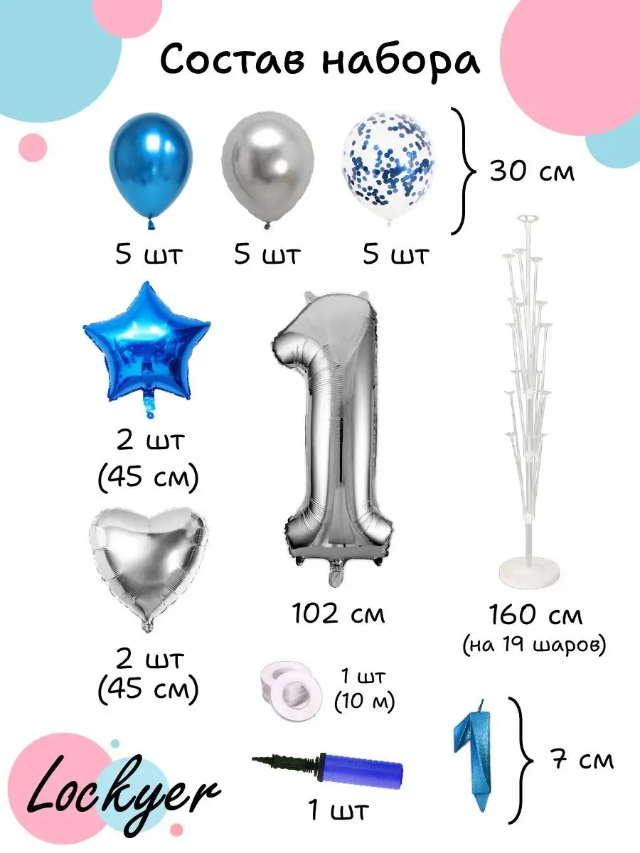 Шары воздушные с подставкой фотозона на годик мальчику Lockyer 159586846  купить в интернет-магазине Wildberries