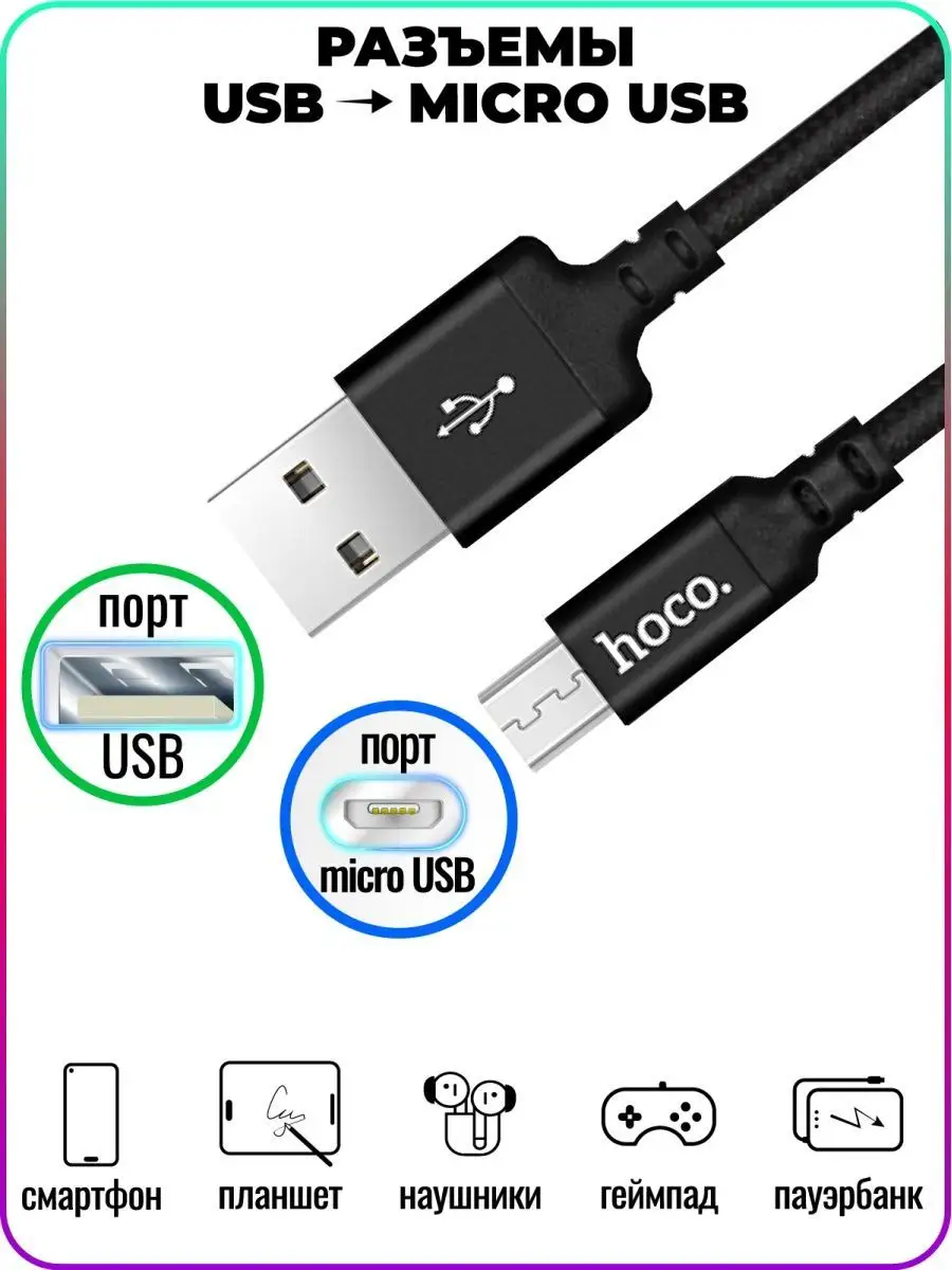 Шнур на телефон microUSB,микроюсб,нейлоновый, длинный 2метра Hoco 159589644  купить за 265 ₽ в интернет-магазине Wildberries