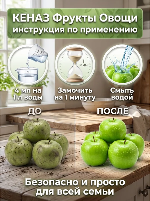 КЕНАЗ Средство для мытья фруктов и овощей 0,25 л, 0,8 л, фото 2