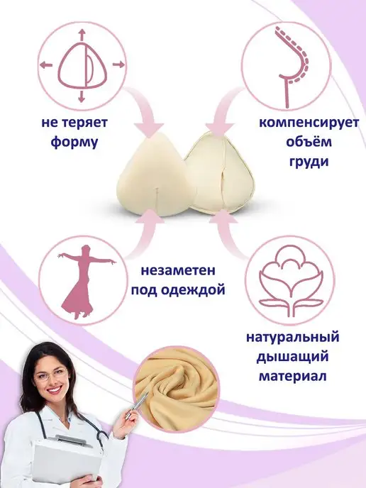Evita-orto Накладная грудь треугольной формы, вкладыш после мастэктомии, вариант, фото 6