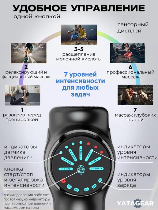 YATAGEAR Перкуссионный массажер для спины и тела массажный пистолет, серый, фото 8
