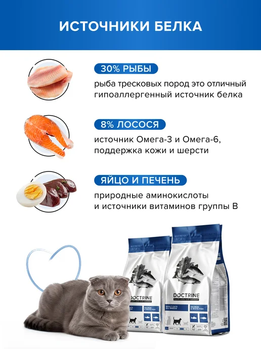 Сухой корм DOCTRINE health starts with nutrition Кошек Белая для собак, лосось, рыба, 10 кг, фото 7