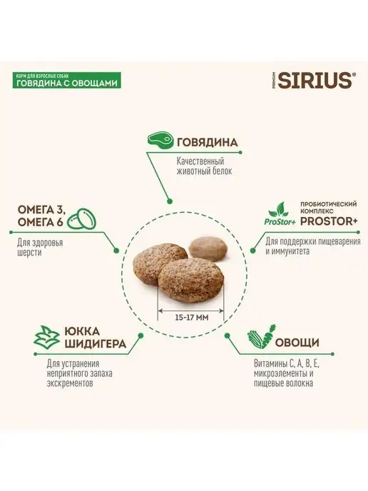 Сухой корм SIRIUS Сириус для собак, говядина, 2 кг, фото 2