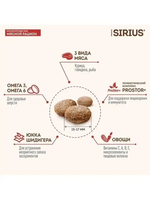 Сухой корм SIRIUS Сириус Рацион для собак, мясо, 2 кг, фото 3
