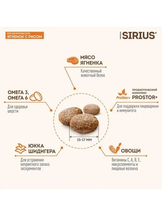Сухой корм SIRIUS Сириус для собак, взрослые, ягненок, 2 кг, фото 2