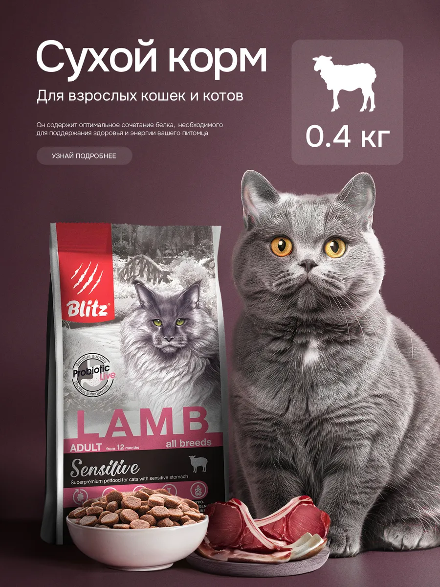 Корм для кошек сухой 0,4 кг с ягнёнком