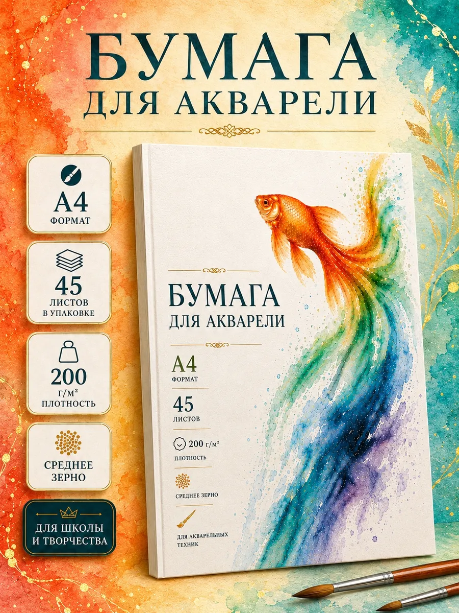 Бумага для акварели А4 200 г/м2 45 листов