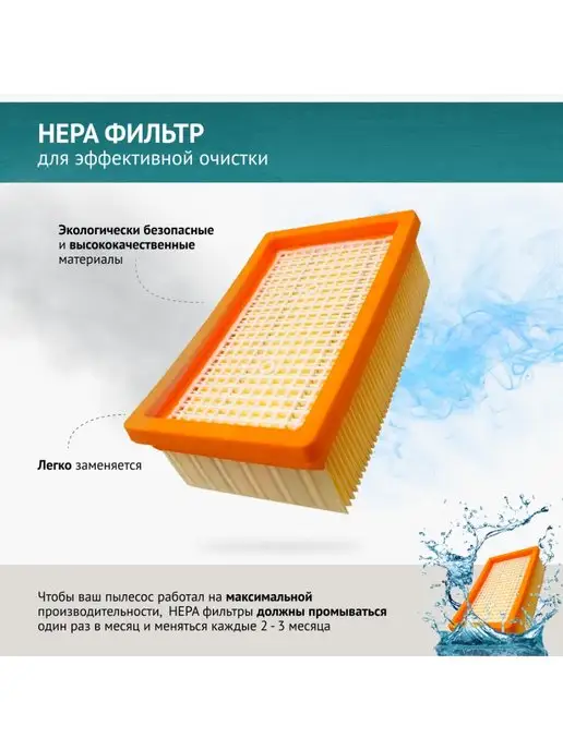 DOCTOR FILTERS Фильтр для пылесосов Karcher MV4 MV5 MV6 WD4 WD5 WD6, желтый, фото 2