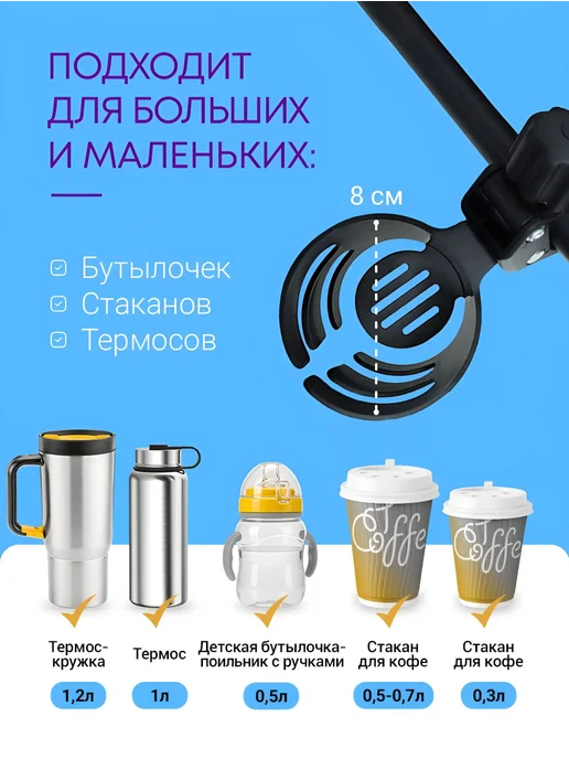 GUGAS Подстаканник для коляски универсальный черный для велосипеда, черный, фото 3
